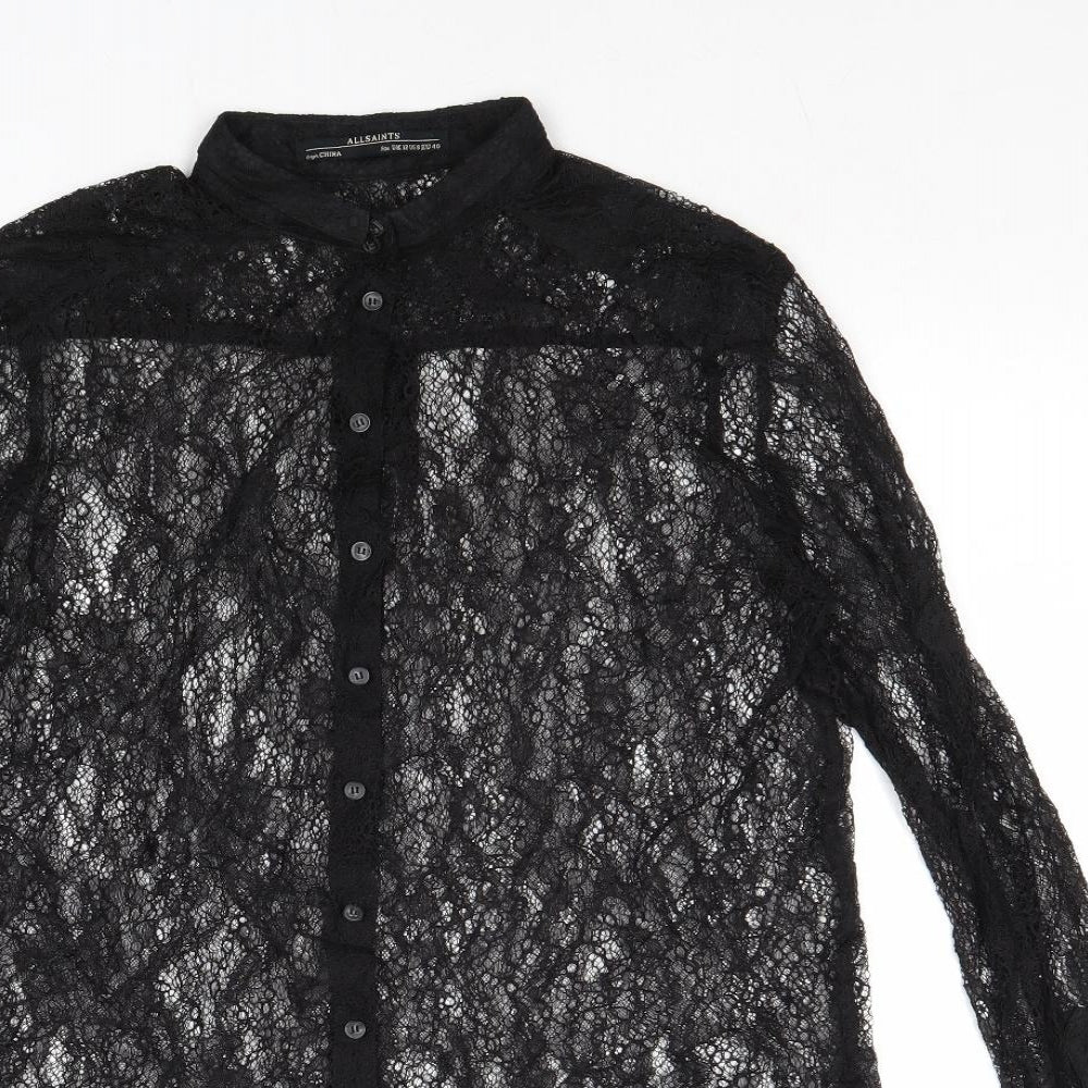 All Saints Womens Black Polyester Basic Button-Up Size S Collared