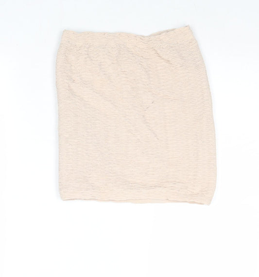 Front view of Topshop women’s beige nylon bandage skirt one size
