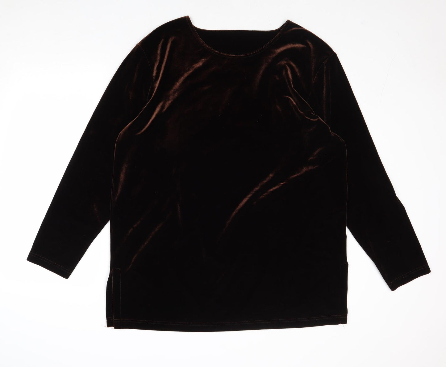 Feminella Womens Brown Polyester Basic T-Shirt Size 18 Round Neck