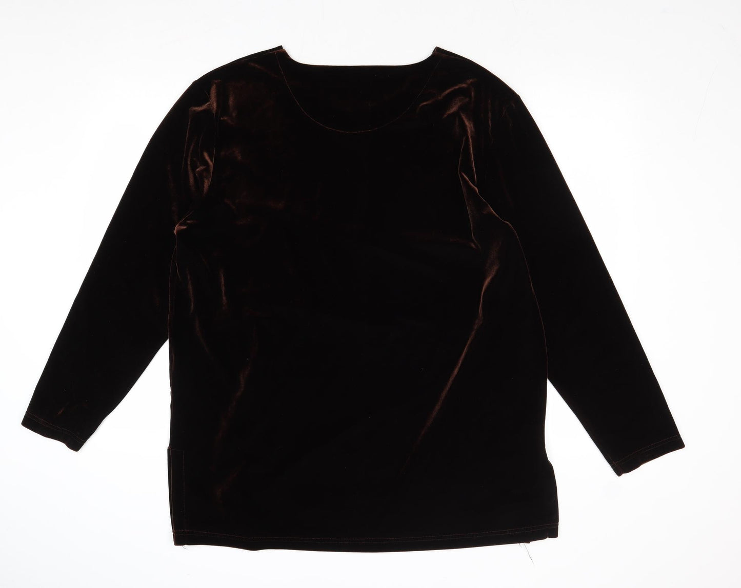 Feminella Womens Brown Polyester Basic T-Shirt Size 18 Round Neck