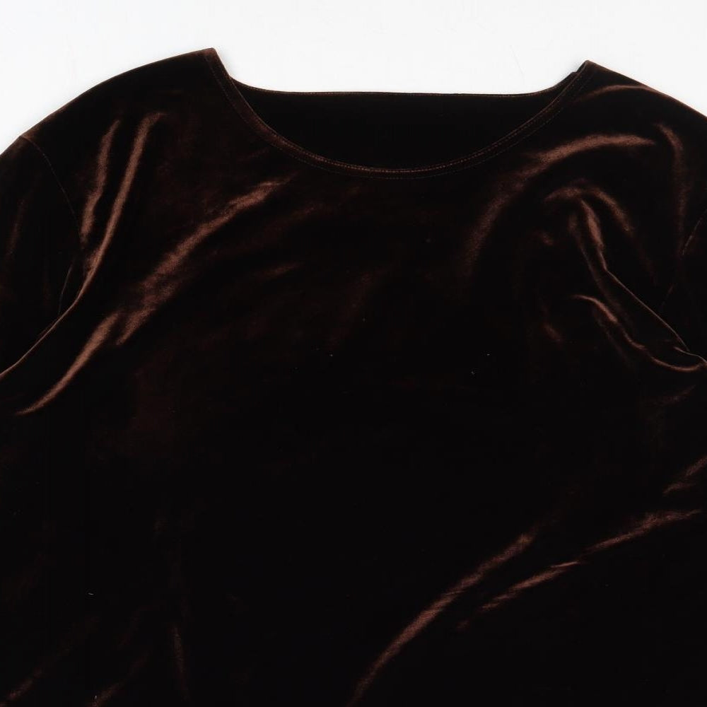 Feminella Womens Brown Polyester Basic T-Shirt Size 18 Round Neck