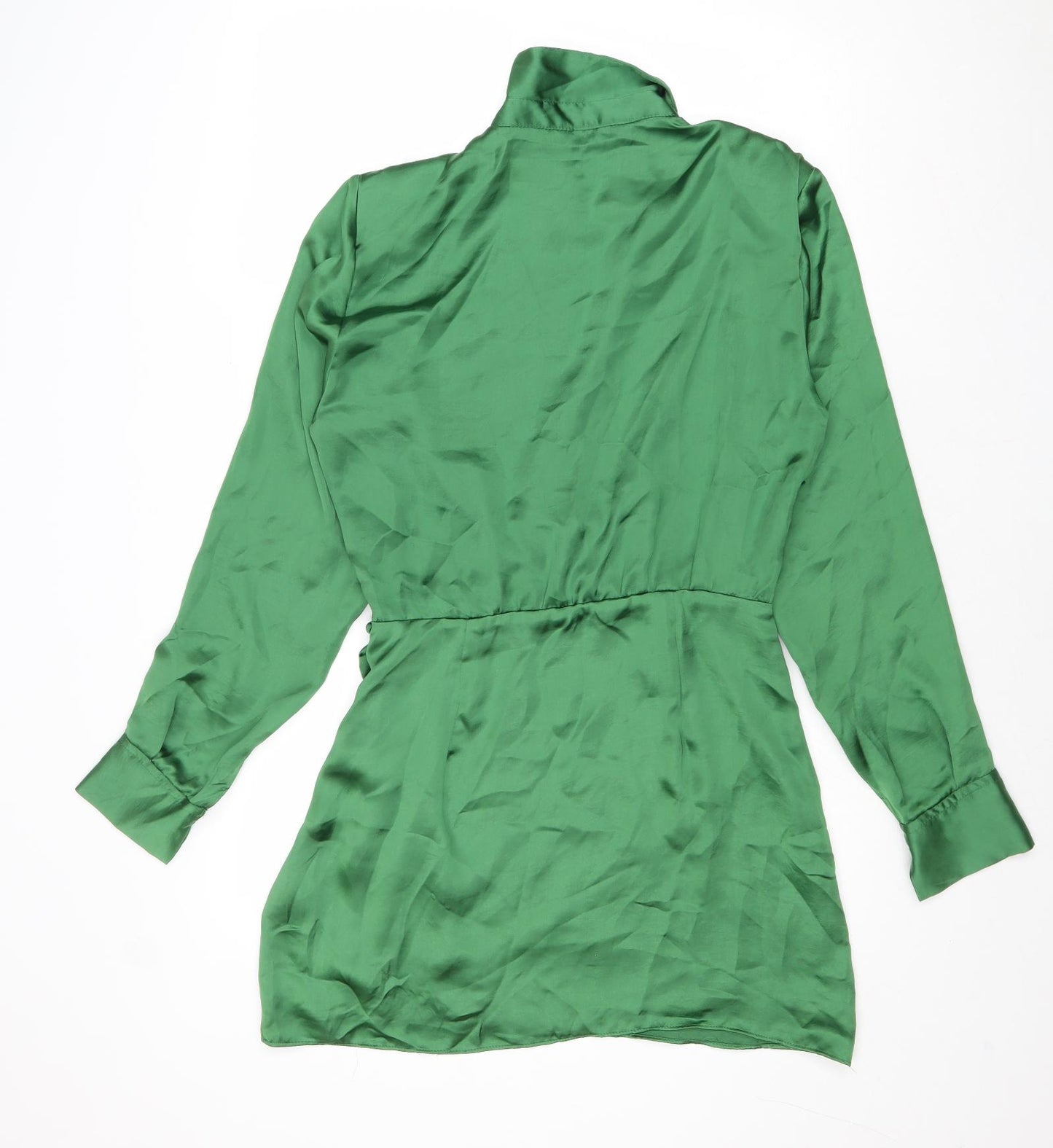 Zara Womens Green Polyester Shirt Dress Size M Collared Zip