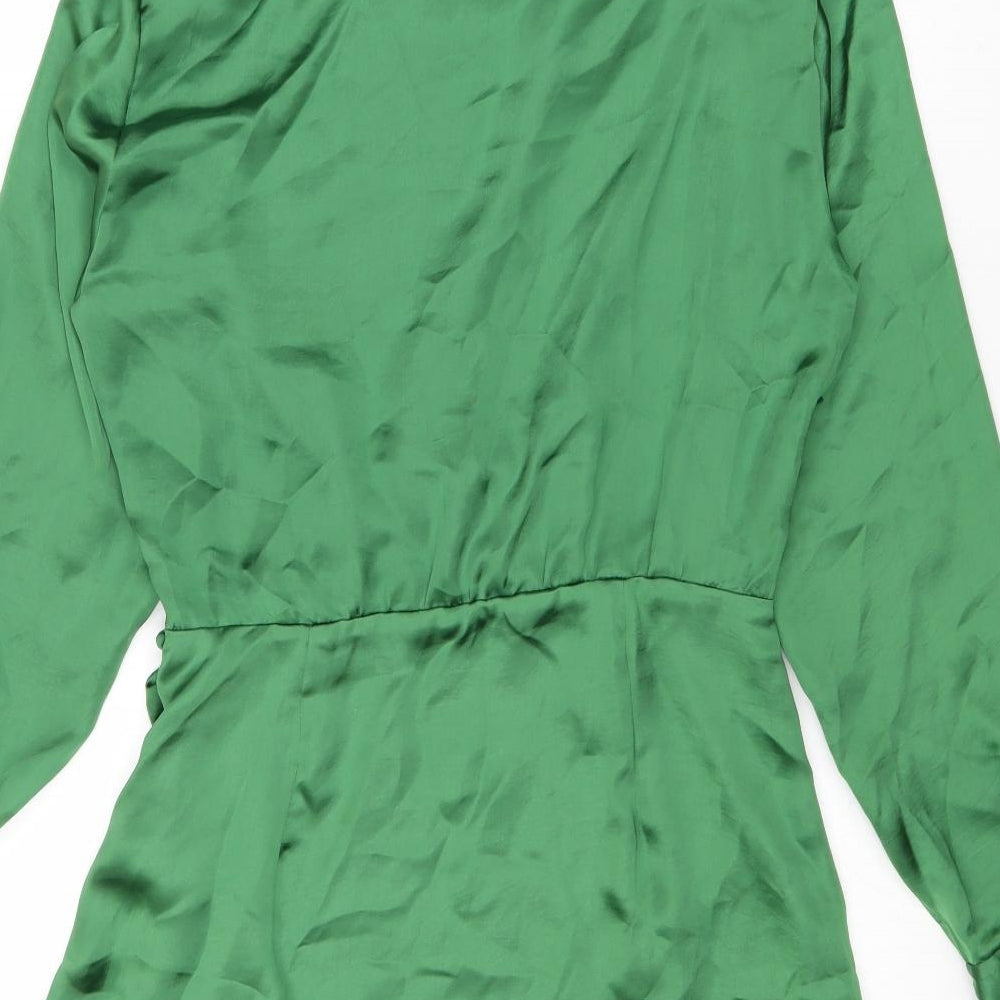 Zara Womens Green Polyester Shirt Dress Size M Collared Zip