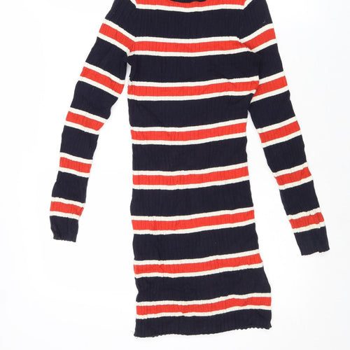 Divided by H&M Womens Multicoloured Round Neck Striped Cotton Pullover Jumper Size 4