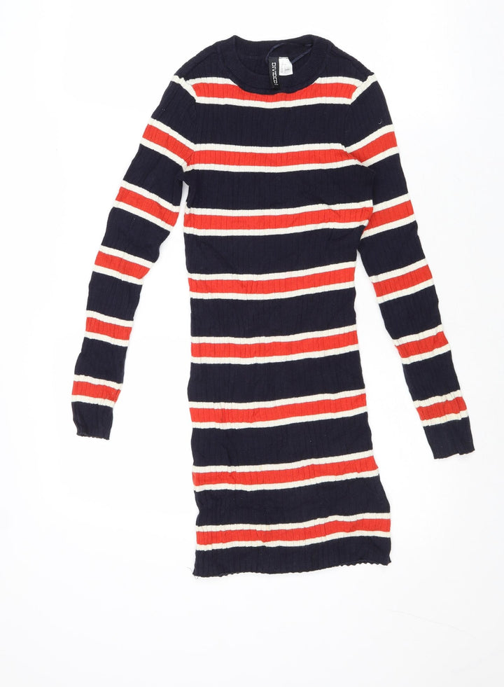 Divided by H&M Womens Multicoloured Round Neck Striped Cotton Pullover Jumper Size 4