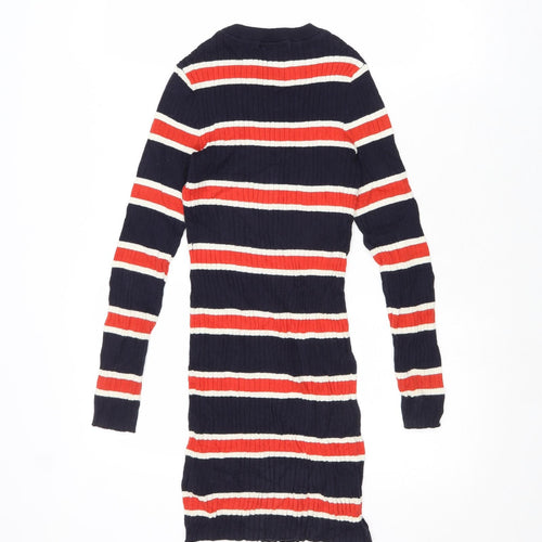 Divided by H&M Womens Multicoloured Round Neck Striped Cotton Pullover Jumper Size 4