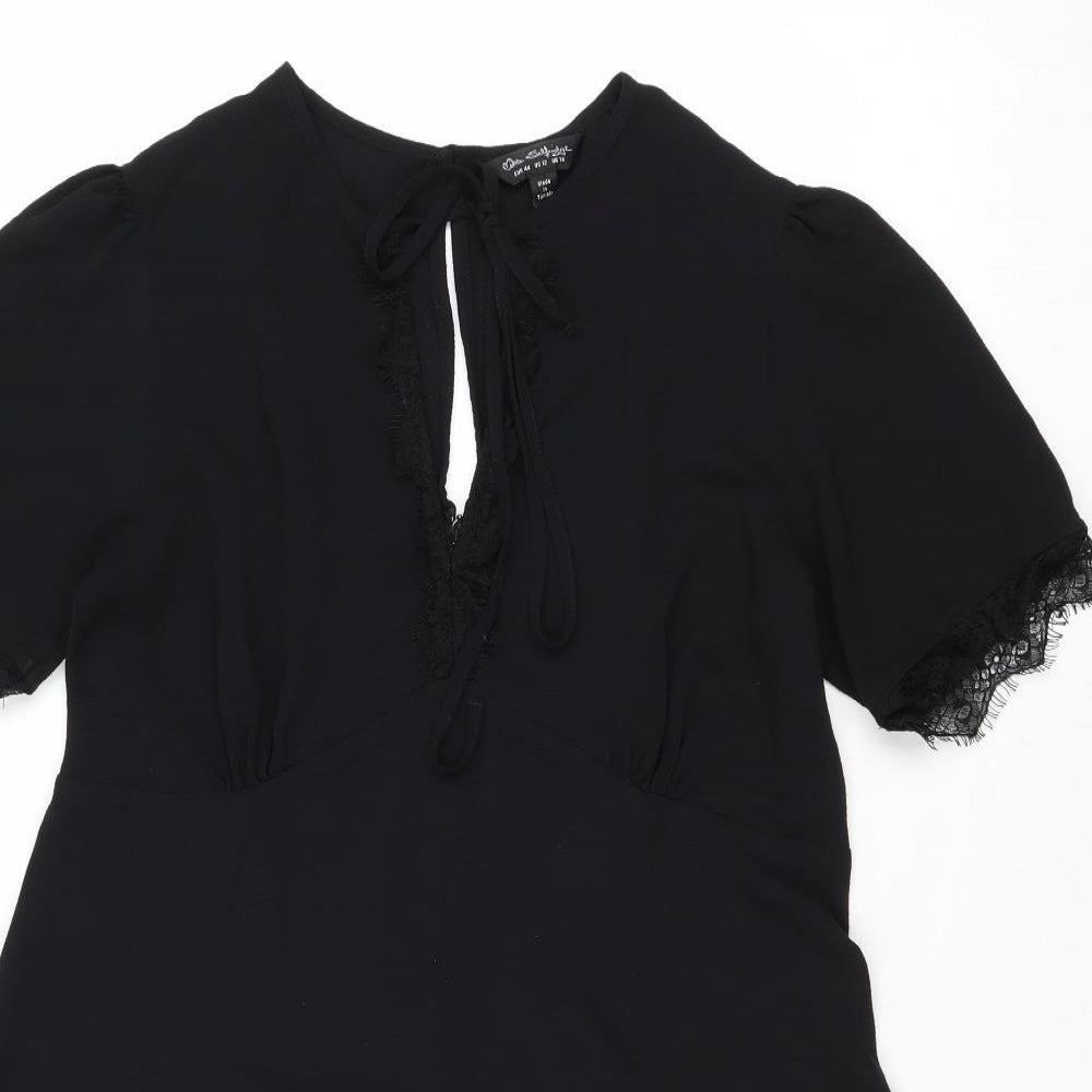 Miss Selfridge Womens Black Polyester Trapeze & Swing Size 16 Round Neck Zip