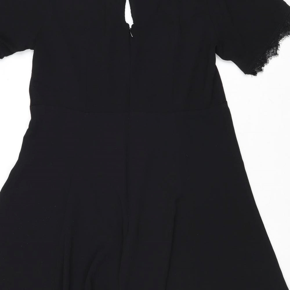 Miss Selfridge Womens Black Polyester Trapeze & Swing Size 16 Round Neck Zip