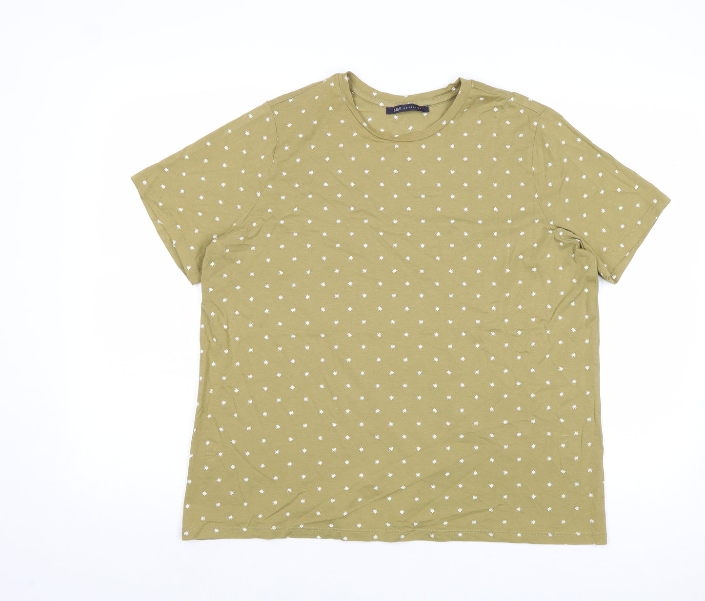 Marks and Spencer Womens Brown Polka Dot Cotton Basic T-Shirt Size 16 Round Neck