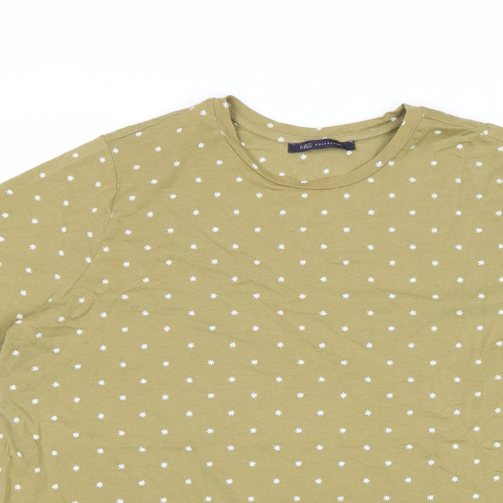 Marks and Spencer Womens Brown Polka Dot Cotton Basic T-Shirt Size 16 Round Neck