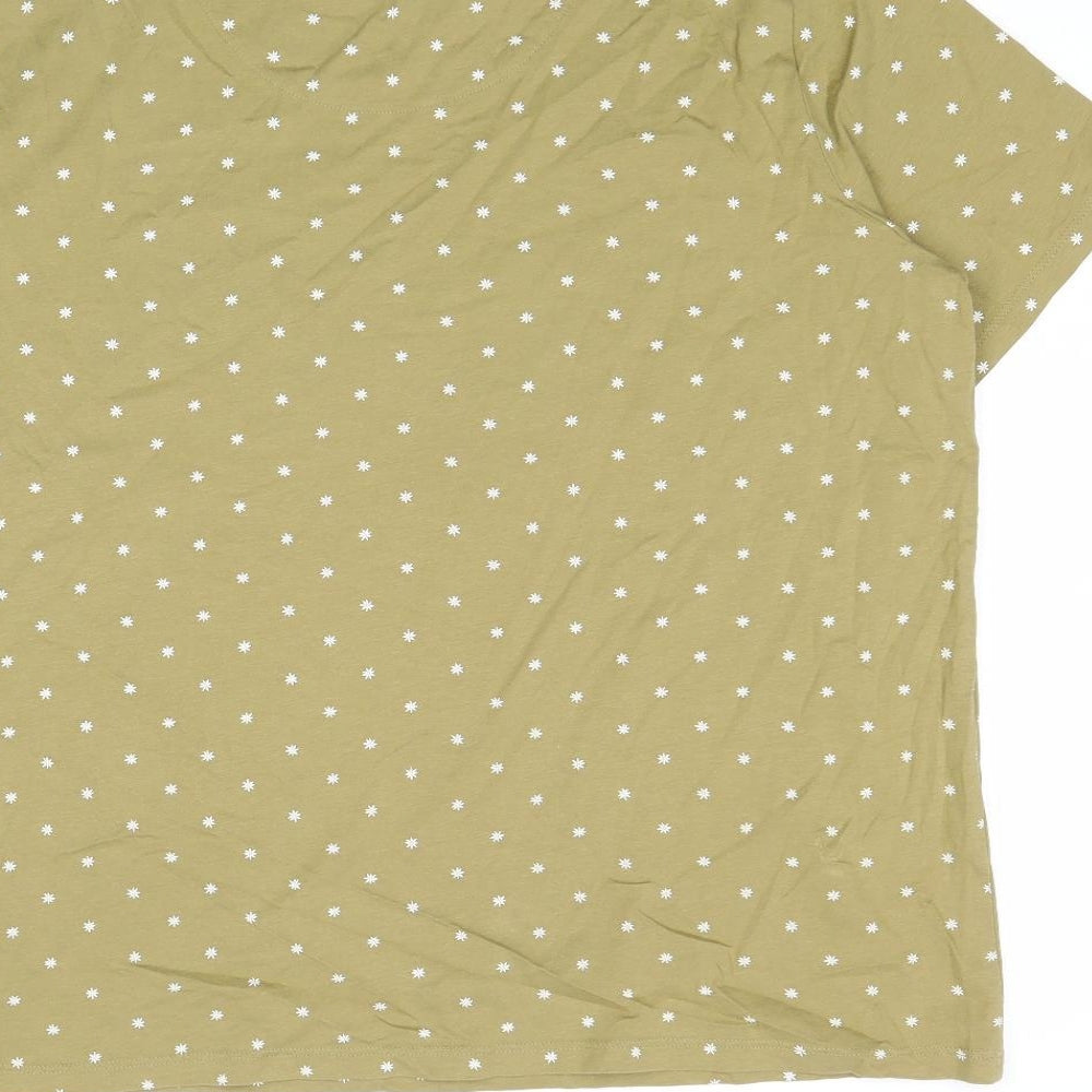 Marks and Spencer Womens Brown Polka Dot Cotton Basic T-Shirt Size 16 Round Neck