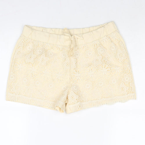 ESMARA Womens Beige Cotton Hot Pants Shorts Size 8 Regular Drawstring - Crocheted Lace Front
