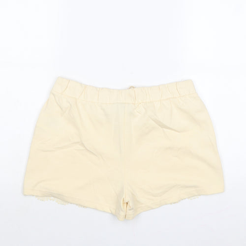ESMARA Womens Beige Cotton Hot Pants Shorts Size 8 Regular Drawstring - Crocheted Lace Front