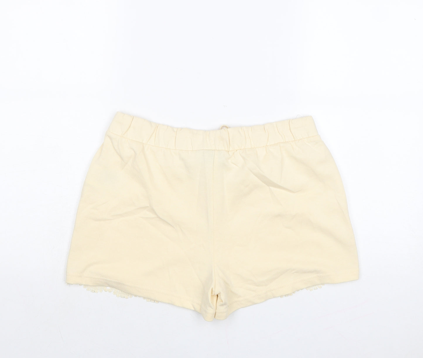ESMARA Womens Beige Cotton Hot Pants Shorts Size 8 Regular Drawstring - Crocheted Lace Front