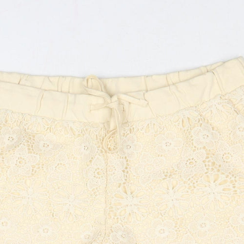 ESMARA Womens Beige Cotton Hot Pants Shorts Size 8 Regular Drawstring - Crocheted Lace Front
