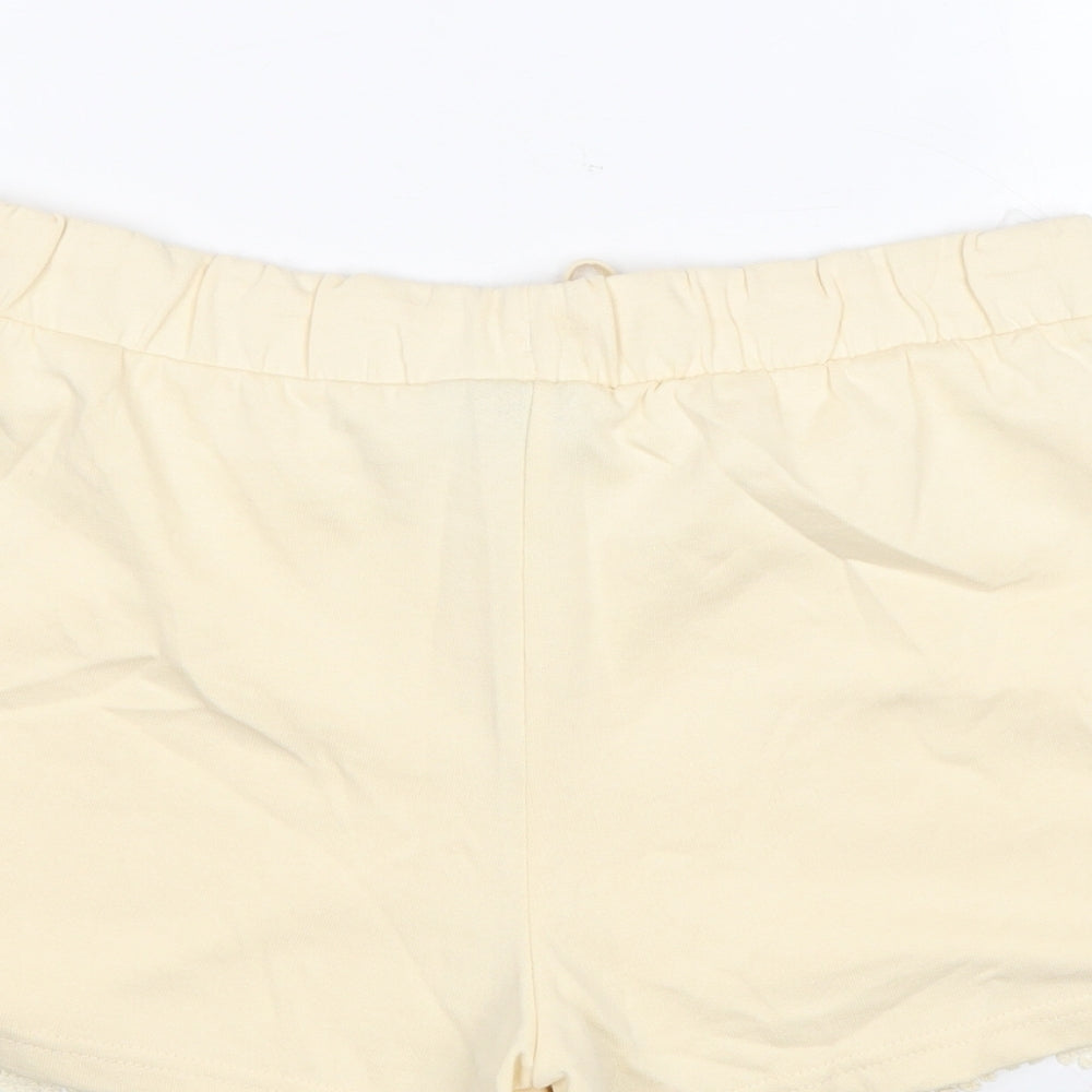 ESMARA Womens Beige Cotton Hot Pants Shorts Size 8 Regular Drawstring - Crocheted Lace Front