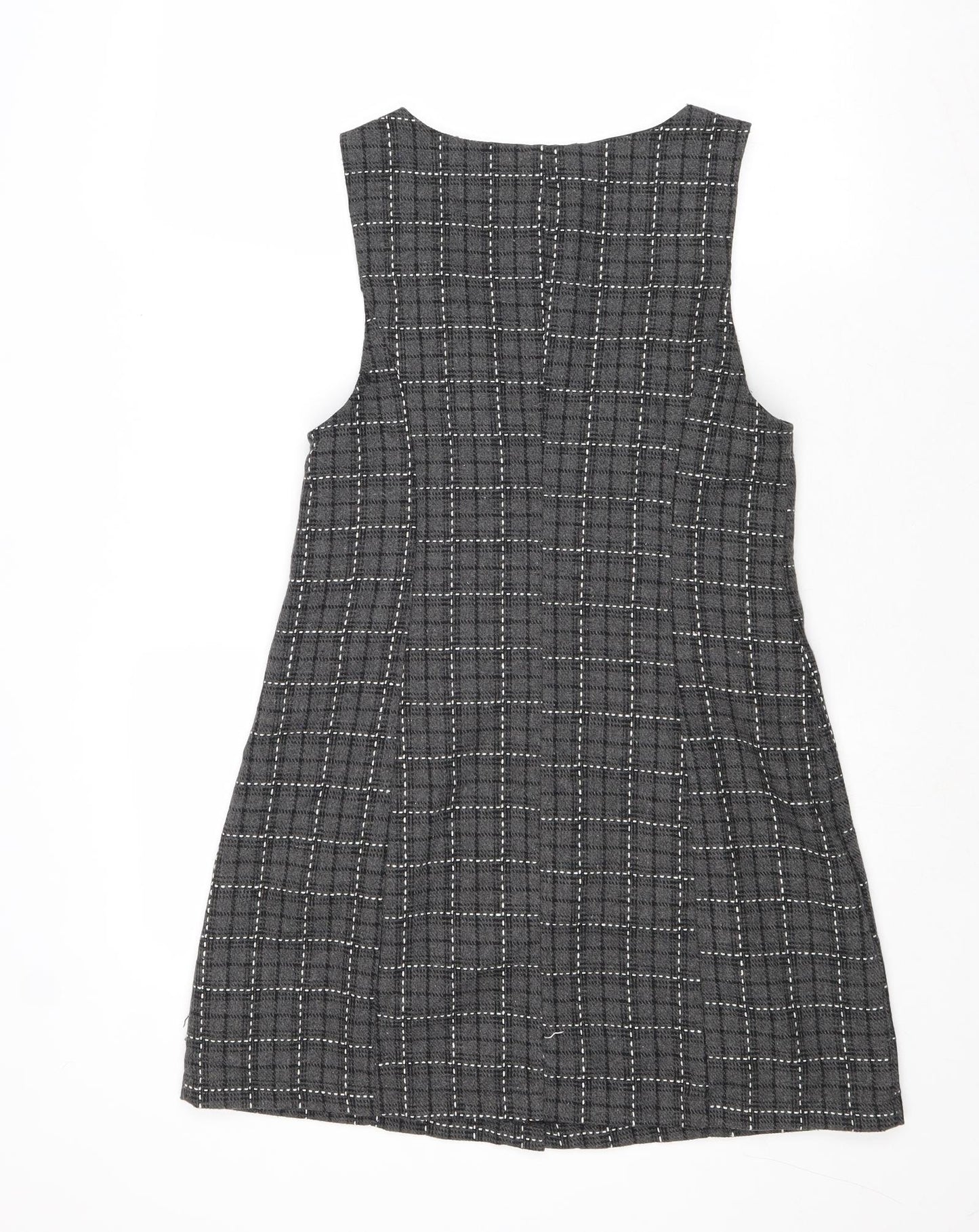CIDER Womens Grey Plaid Polyester Pinafore/Dungaree Dress Size S V-Neck Button