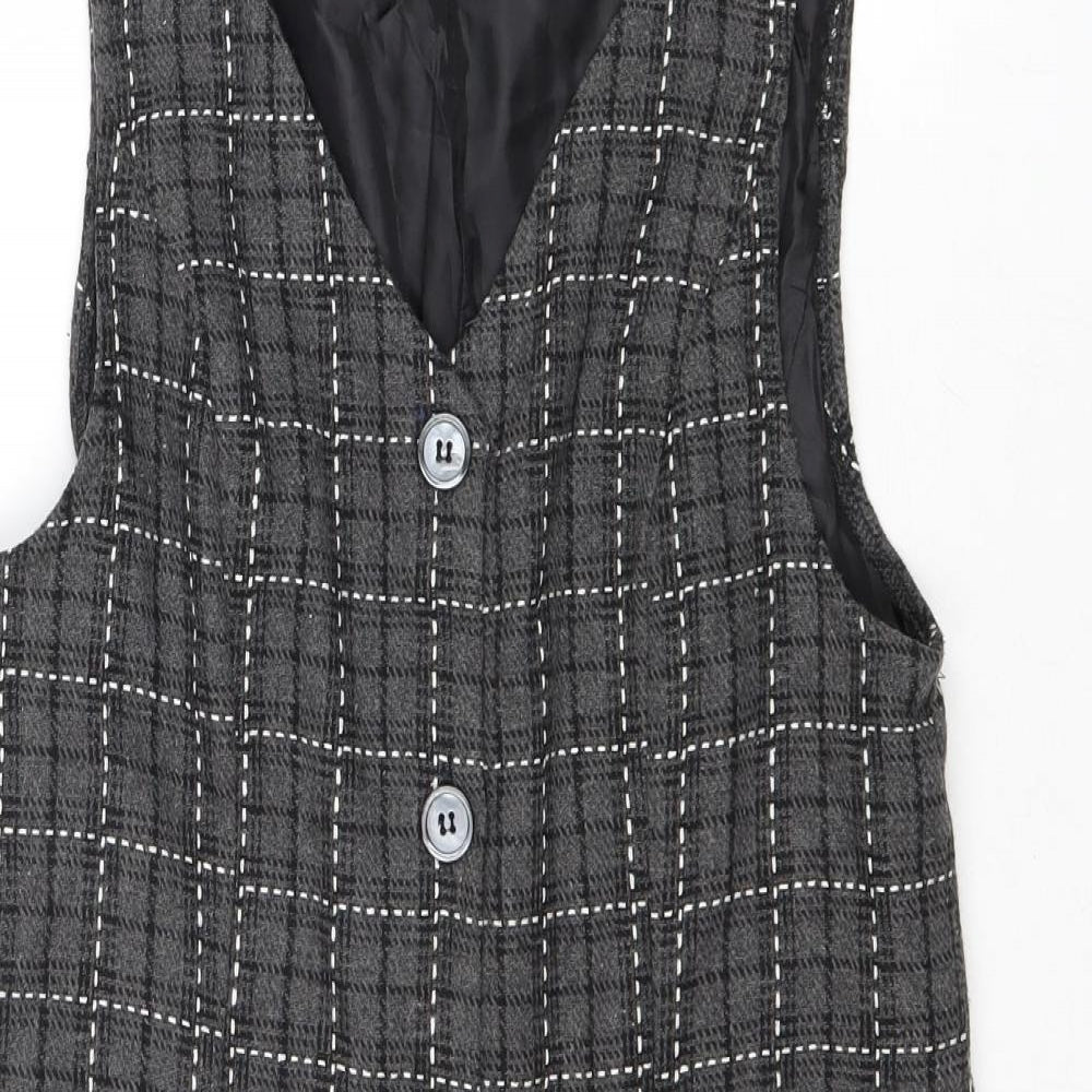 CIDER Womens Grey Plaid Polyester Pinafore/Dungaree Dress Size S V-Neck Button