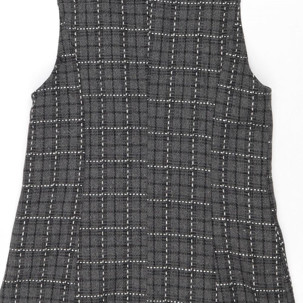 CIDER Womens Grey Plaid Polyester Pinafore/Dungaree Dress Size S V-Neck Button