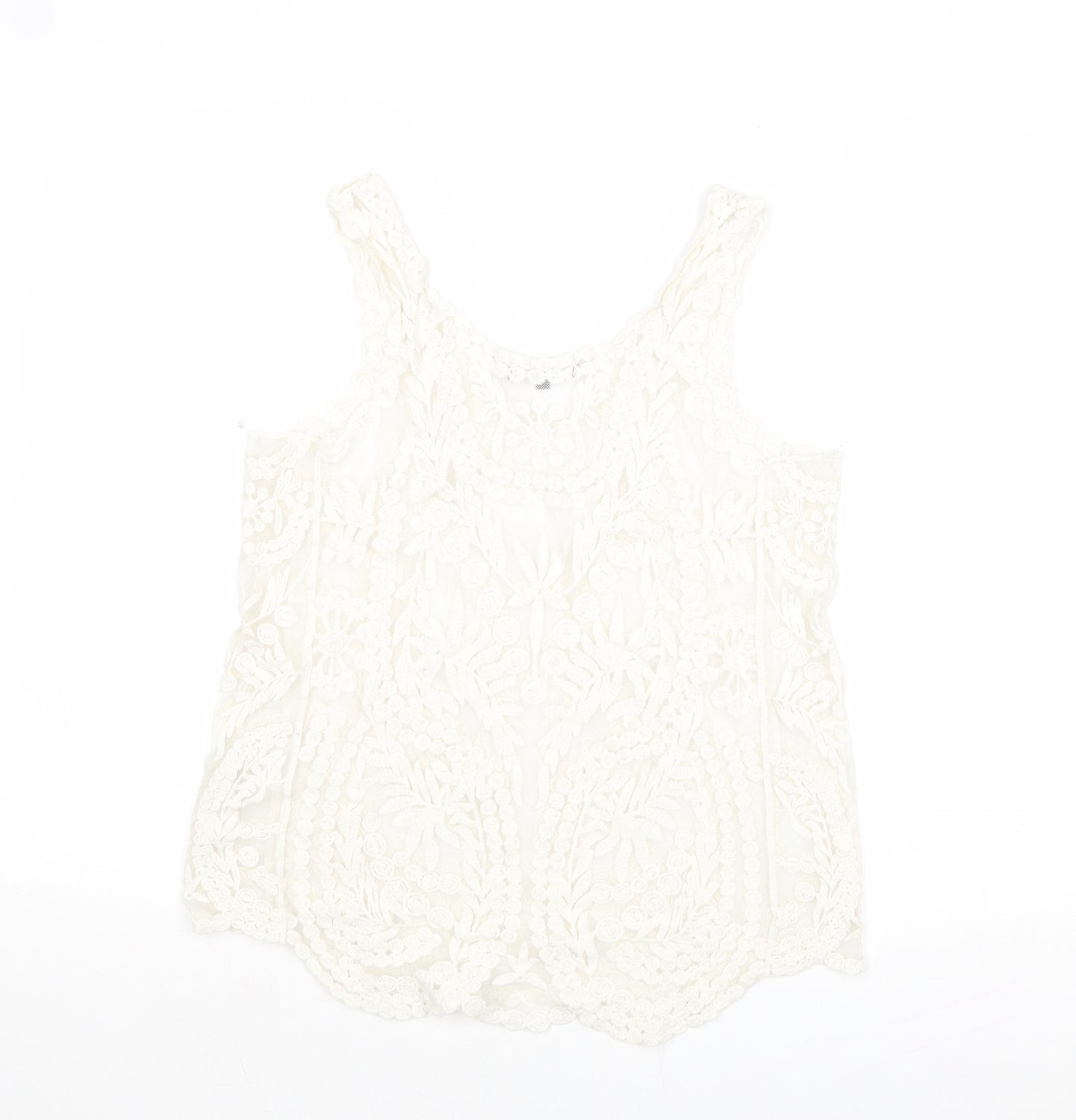 New Look Womens White Polyester Basic Tank Size 10 Round Neck