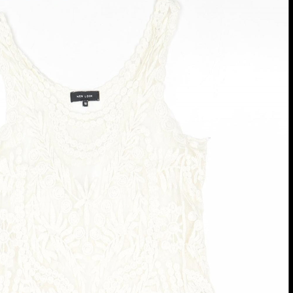 New Look Womens White Polyester Basic Tank Size 10 Round Neck