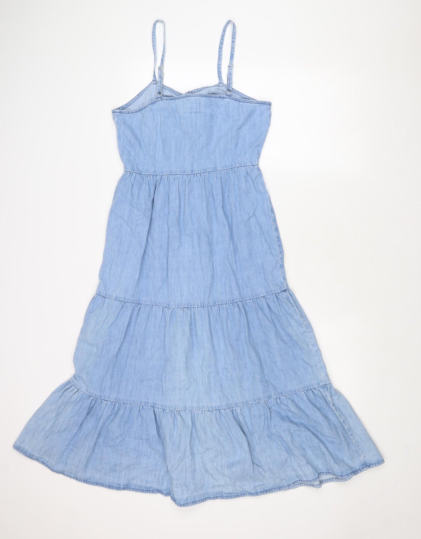 New Look Womens Blue Cotton Tank Dress Size 10 V-Neck Button