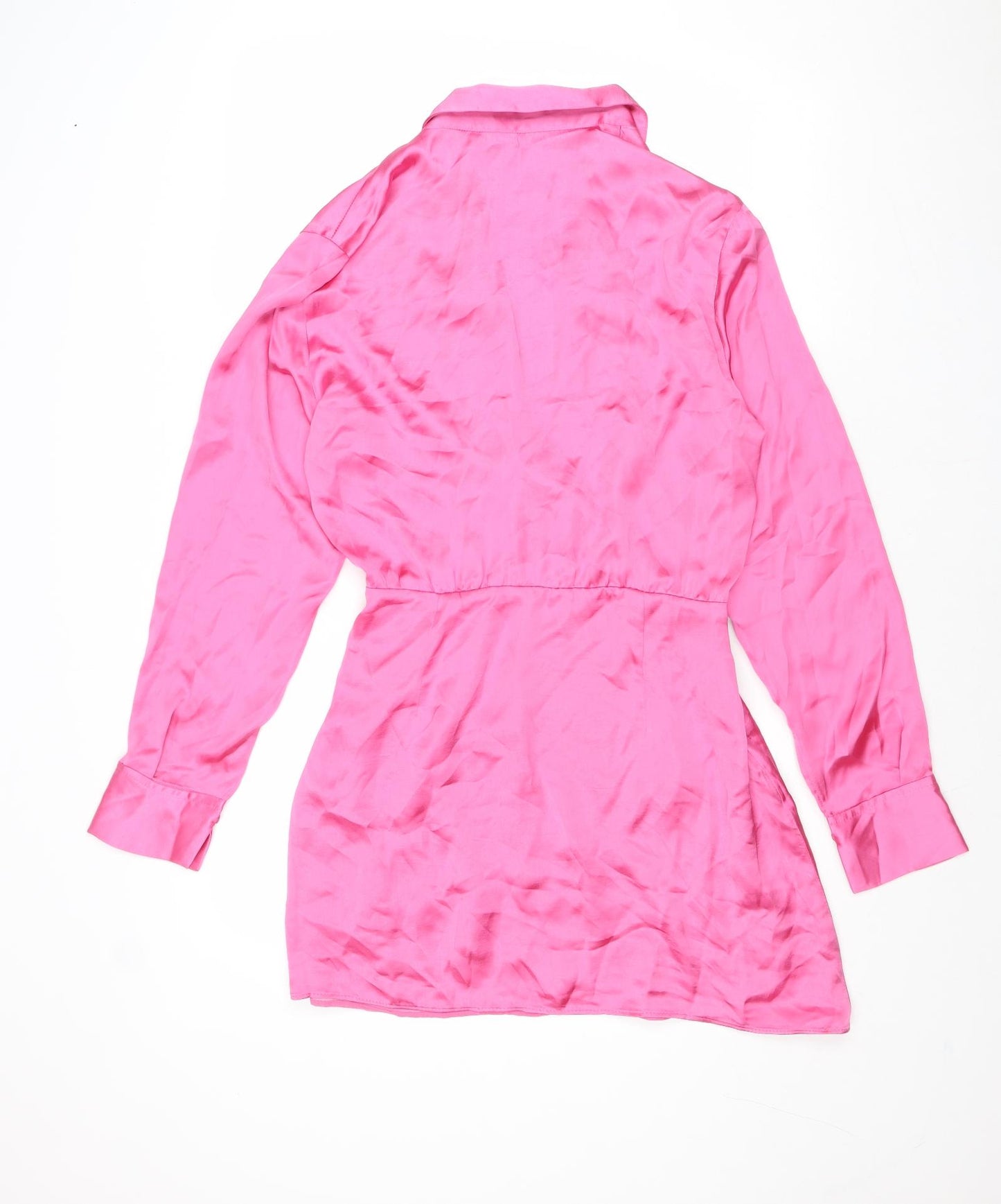 Zara Womens Pink Polyester Shirt Dress Size M Collared Zip