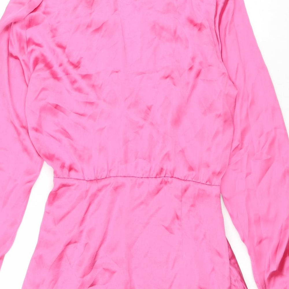 Zara Womens Pink Polyester Shirt Dress Size M Collared Zip