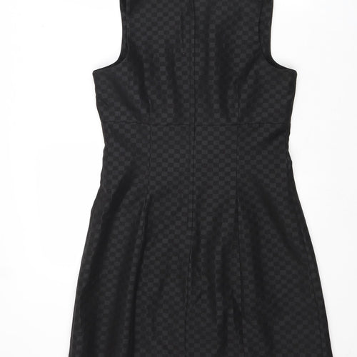 NEXT Womens Black Geometric Polyester A-Line Size 12 V-Neck Zip