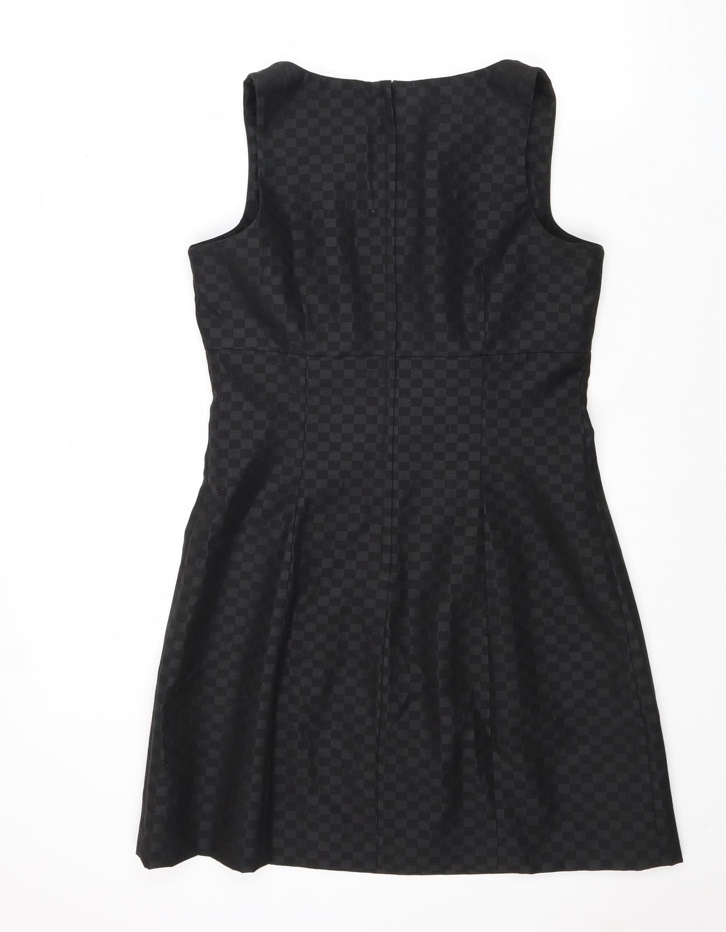 NEXT Womens Black Geometric Polyester A-Line Size 12 V-Neck Zip