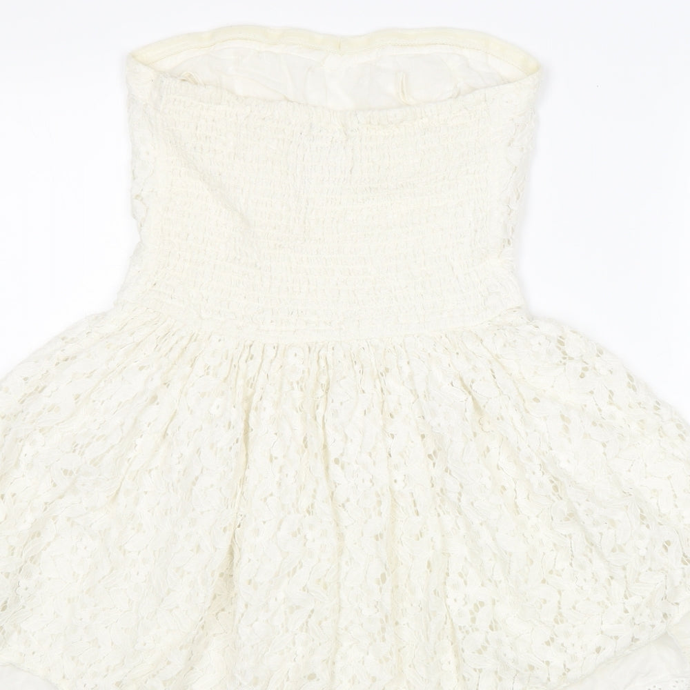 Superdry Womens Ivory Geometric Cotton Mini Size S Off the Shoulder Zip