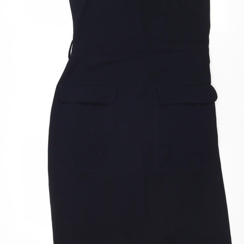 Topshop Womens Blue Polyester Pinafore/Dungaree Dress Size 8 Square Neck Zip