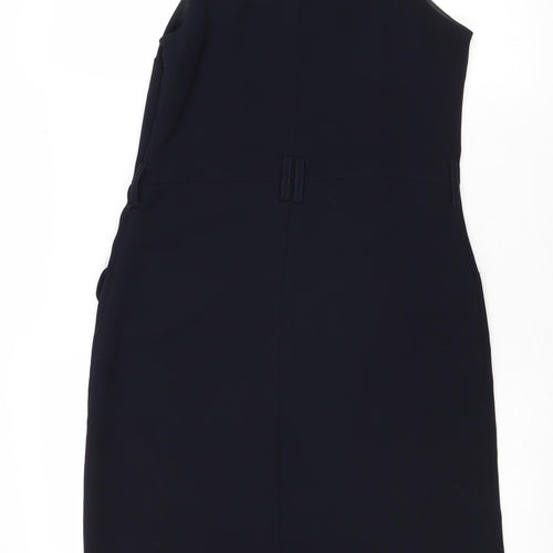 Topshop Womens Blue Polyester Pinafore/Dungaree Dress Size 8 Square Neck Zip