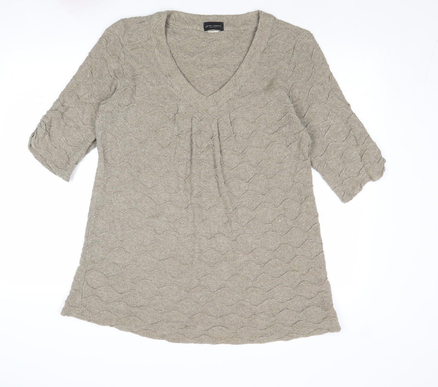 James Lakeland Womens Beige V-Neck Acrylic Pullover Jumper Size 18 - Textured