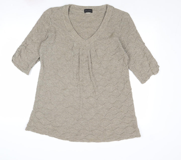 James Lakeland Womens Beige V-Neck Acrylic Pullover Jumper Size 18 - Textured