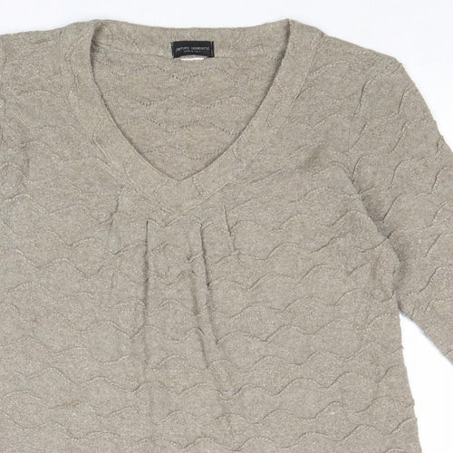 James Lakeland Womens Beige V-Neck Acrylic Pullover Jumper Size 18 - Textured