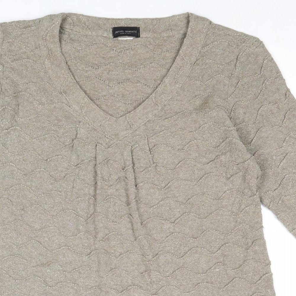 James Lakeland Womens Beige V-Neck Acrylic Pullover Jumper Size 18 - Textured