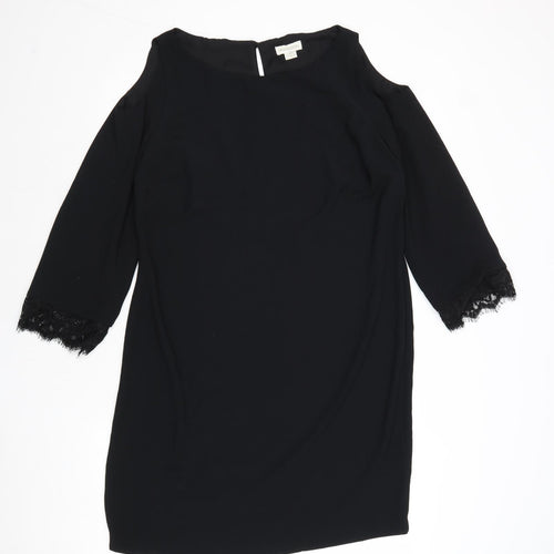 Monsoon Womens Black Viscose A-Line Size 14 Round Neck Button - Cold Shoulder