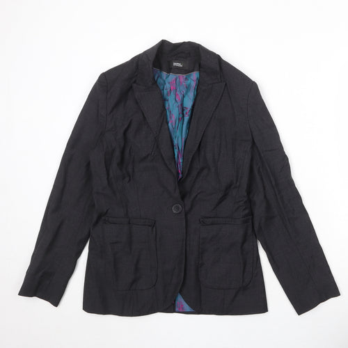 Marks and Spencer Womens Black Herringbone Wool Jacket Blazer Size 10