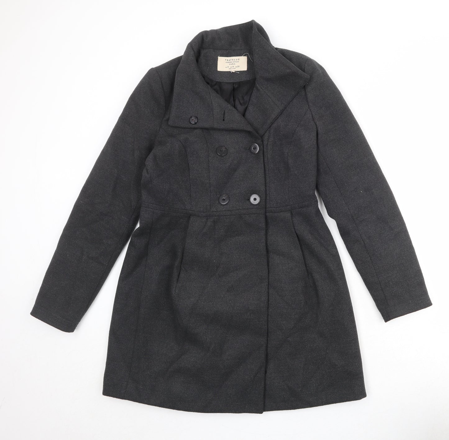 Zara Womens Black Overcoat Coat Size M Button