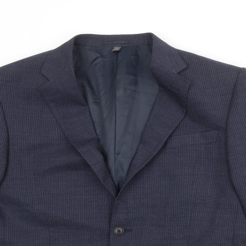 Marks and Spencer Mens Blue Striped Polyester Jacket Suit Jacket Size 42 Regular