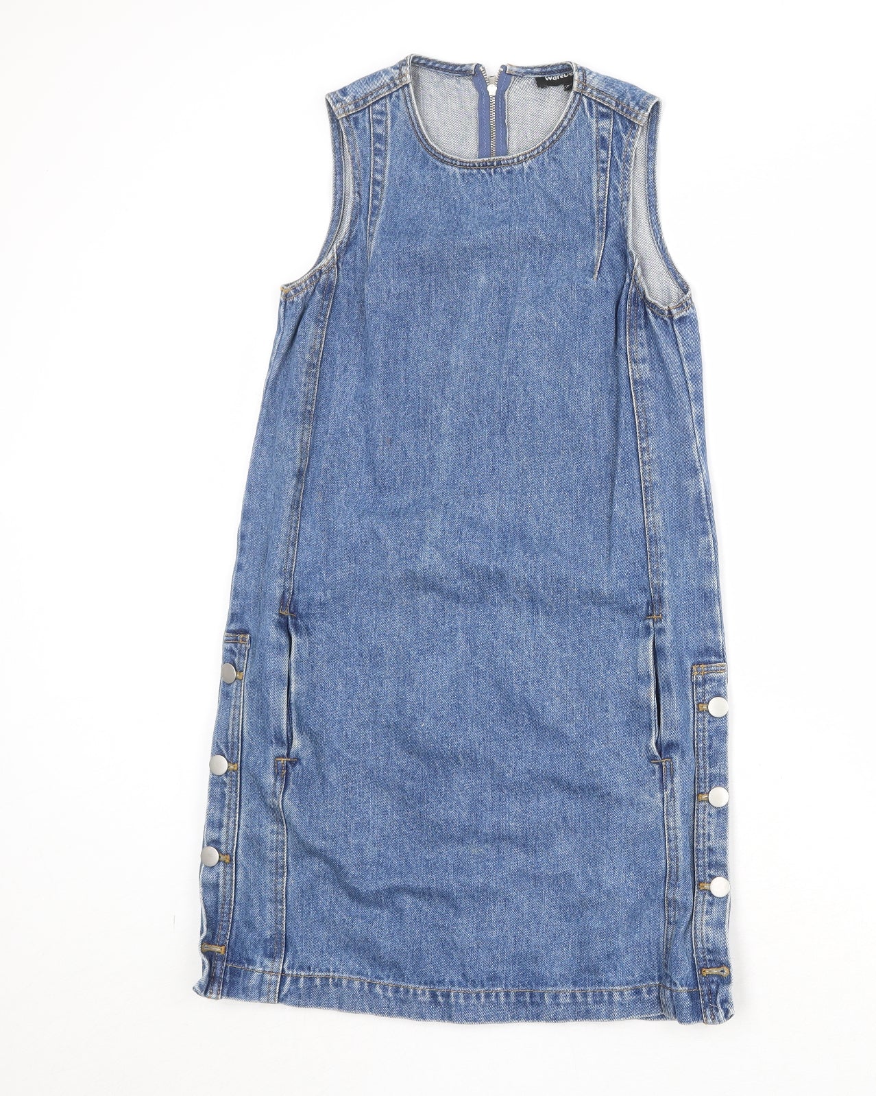 Ware Denim Womens Blue Cotton A-Line Size 8 Round Neck Zip