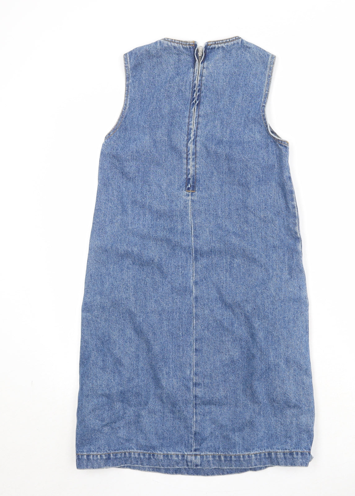 Ware Denim Womens Blue Cotton A-Line Size 8 Round Neck Zip