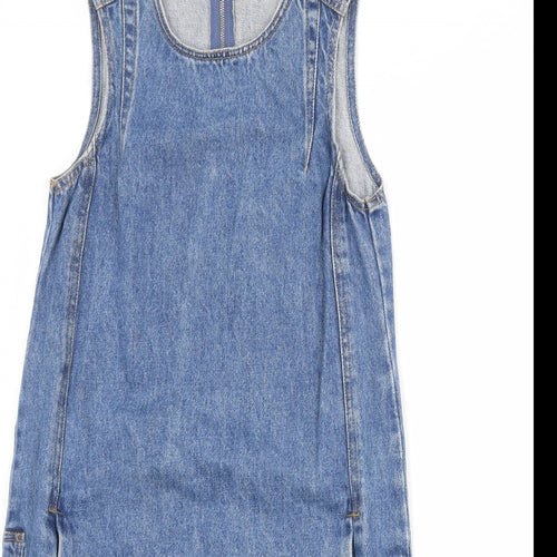 Ware Denim Womens Blue Cotton A-Line Size 8 Round Neck Zip