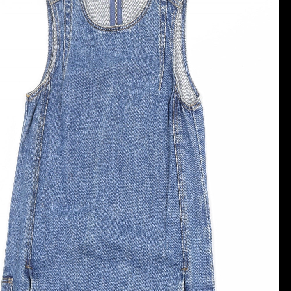 Ware Denim Womens Blue Cotton A-Line Size 8 Round Neck Zip