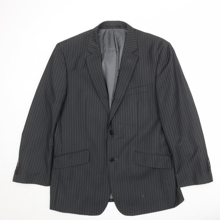 Charlton Grey Mens Grey Striped Polyester Jacket Suit Jacket Size 42 Regular