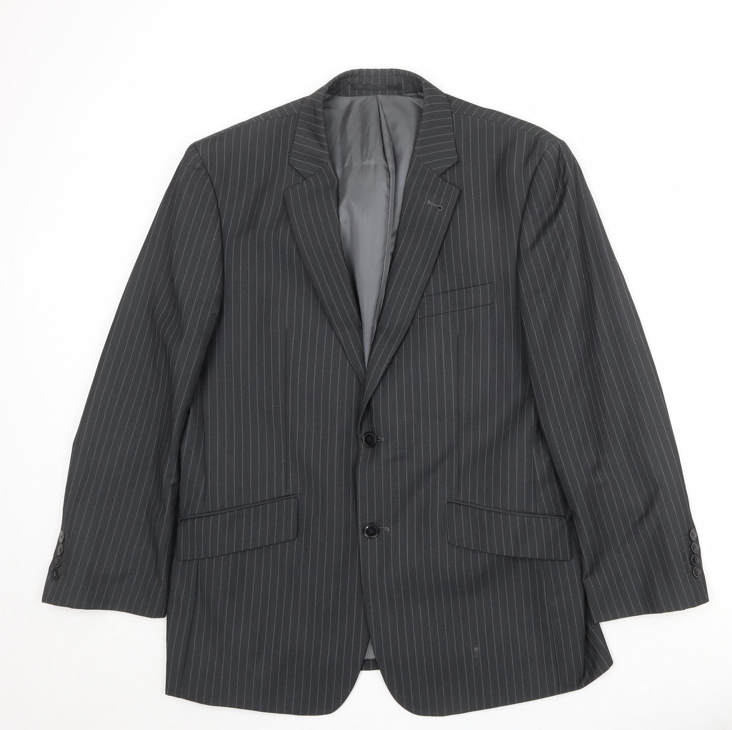 Charlton Grey Mens Grey Striped Polyester Jacket Suit Jacket Size 42 Regular