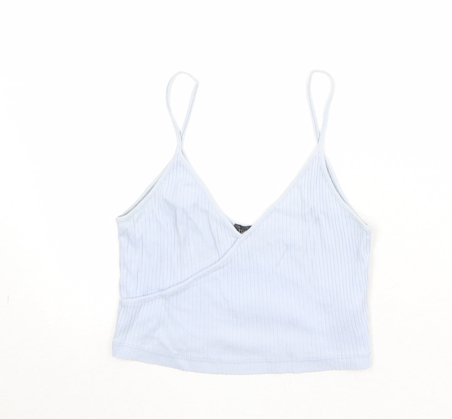 Topshop Womens Blue 100% Cotton Cropped Tank Size 10 V-Neck