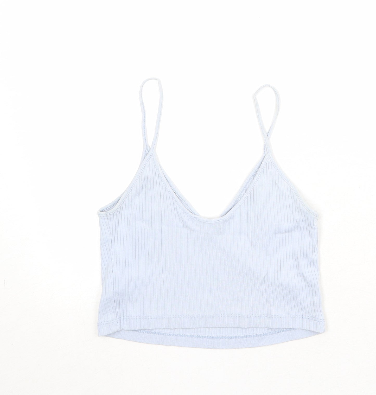 Topshop Womens Blue 100% Cotton Cropped Tank Size 10 V-Neck