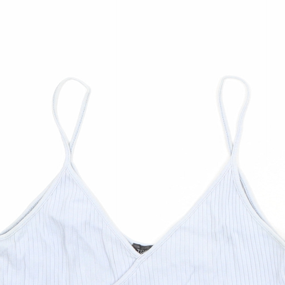 Topshop Womens Blue 100% Cotton Cropped Tank Size 10 V-Neck